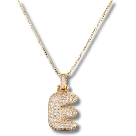 Pendant Bubble Letter Initial "E" w/Chain Necklace - Picture 1 of 7